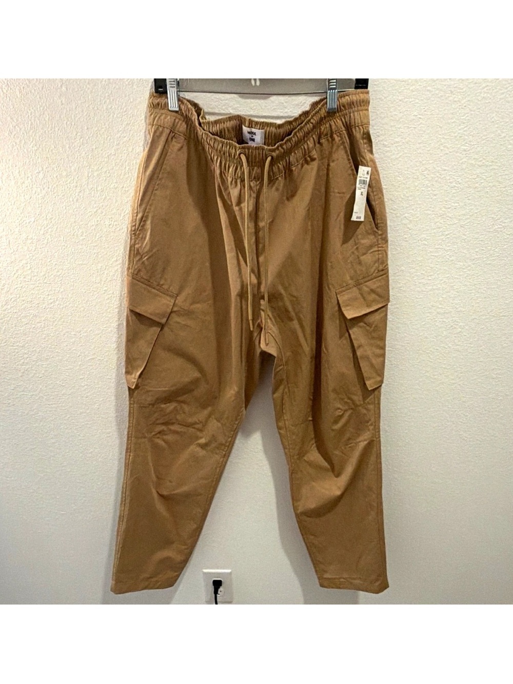 Mode of One Men’s Tan Cargo Pants XL Regular Elastic Waist Drawstring Pockets
